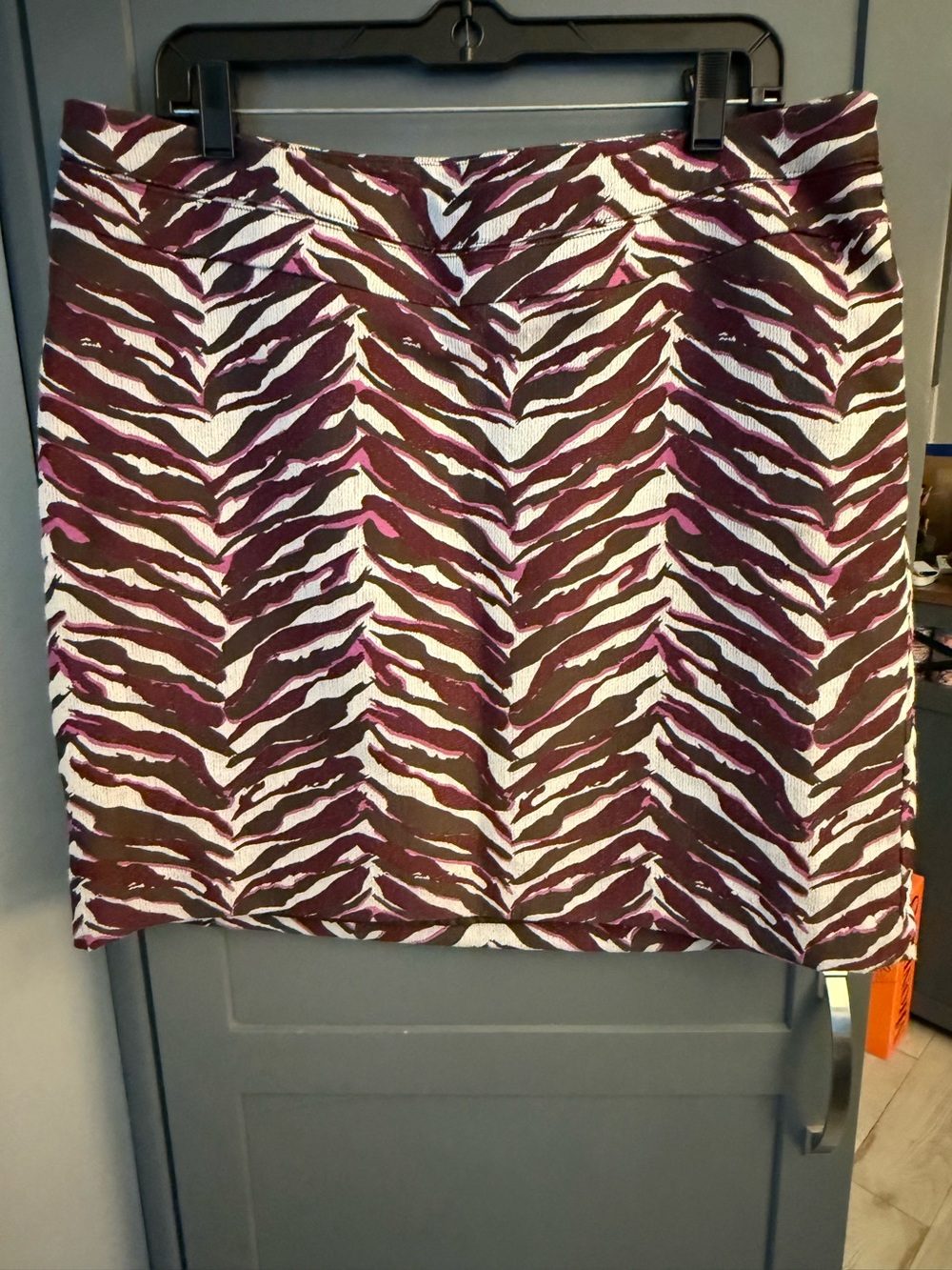 Merona Zebra-Print Mini Skirt in Burgundy, White & Pink